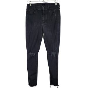 MOTHER the Looker Ankle Fray Gold Bolt Black Denim Jeans Women's 28